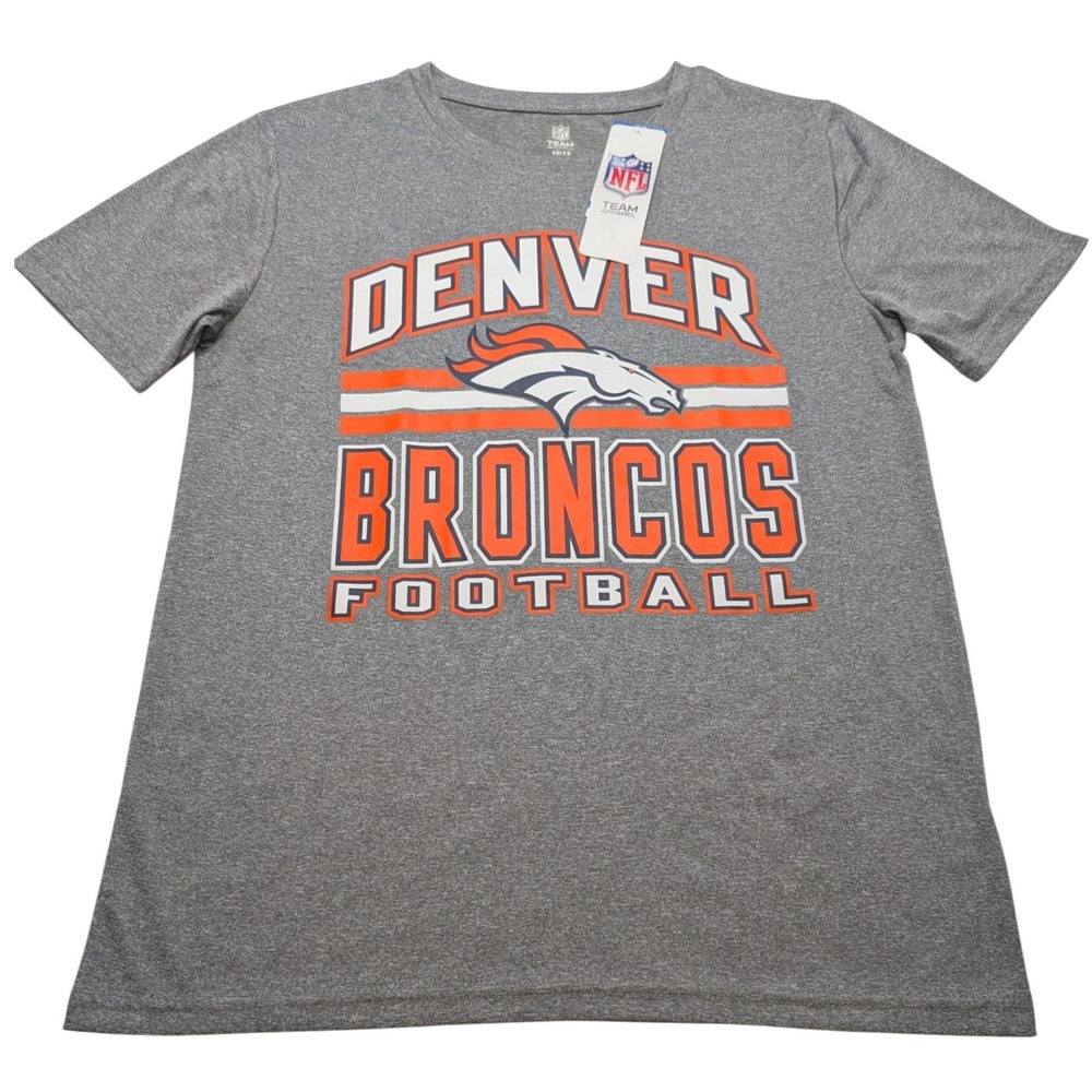 NWT NFL Team Apparel Denver Broncos Shirt Kids 10/12 Gray Graphic Tee